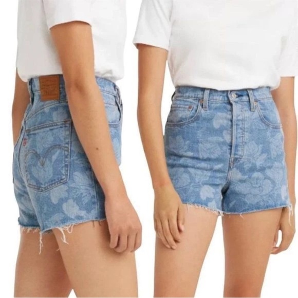 Levi's Ribcage Floral Print Jean Denim Shorts - Picture 1 of 14